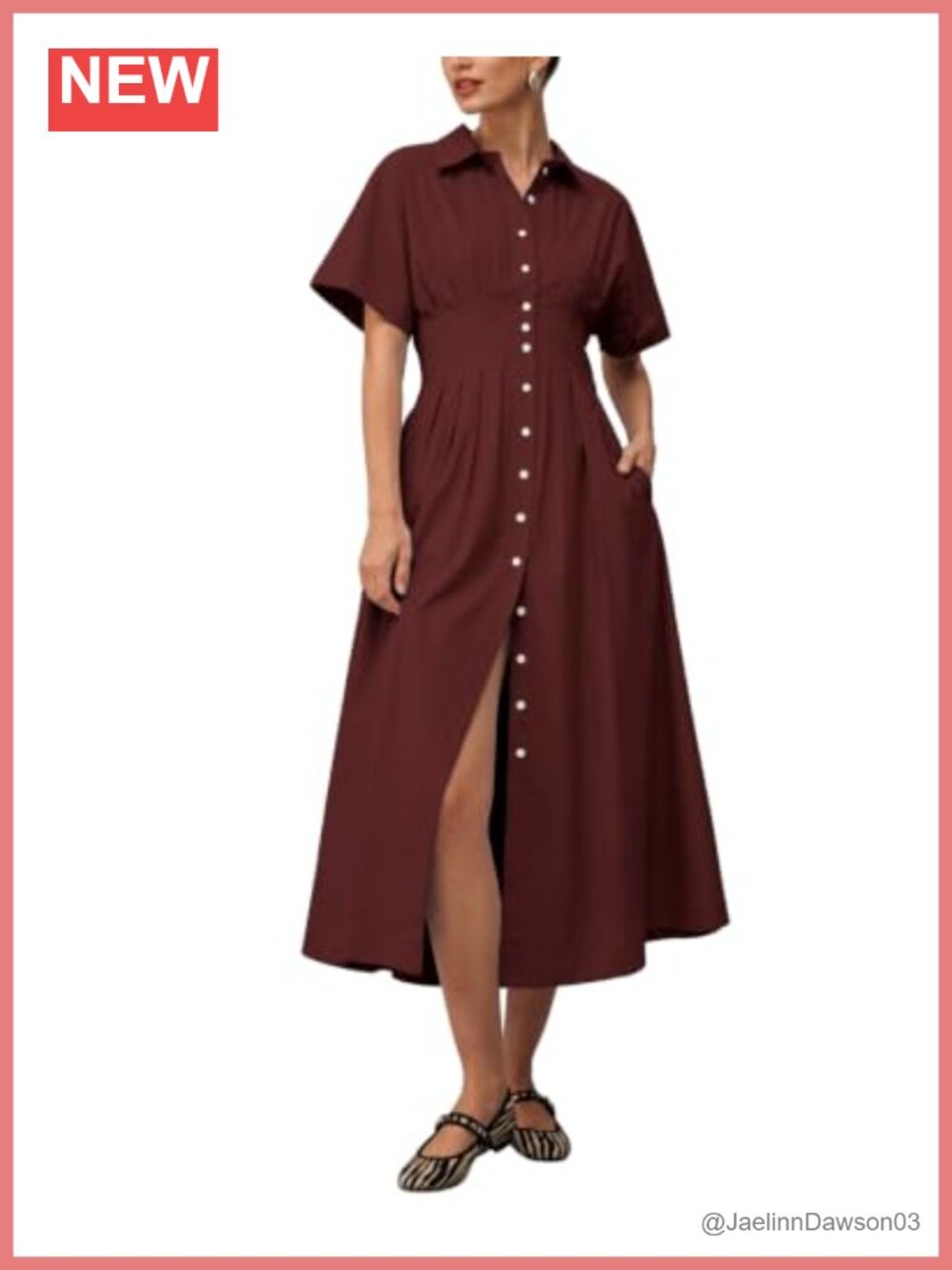 Women's Midi Shirt Dress Button Down Cinched Waist Business Casual Work